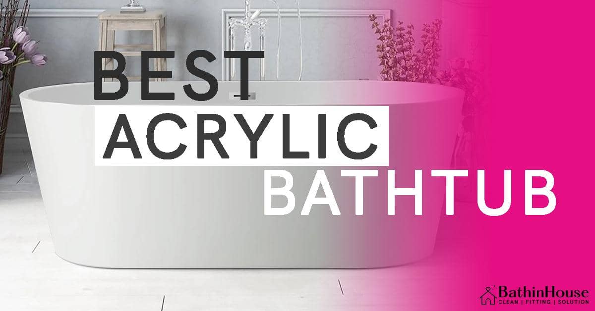 White Color bathtub and pink background over written on " Best acrylic bathtub " and logo "bathinhouse.com"